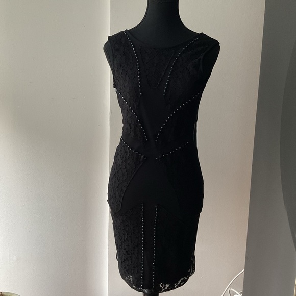 ZARA | Black Beaded Low Scoop Back Dress Sz M - Picture 1 of 5